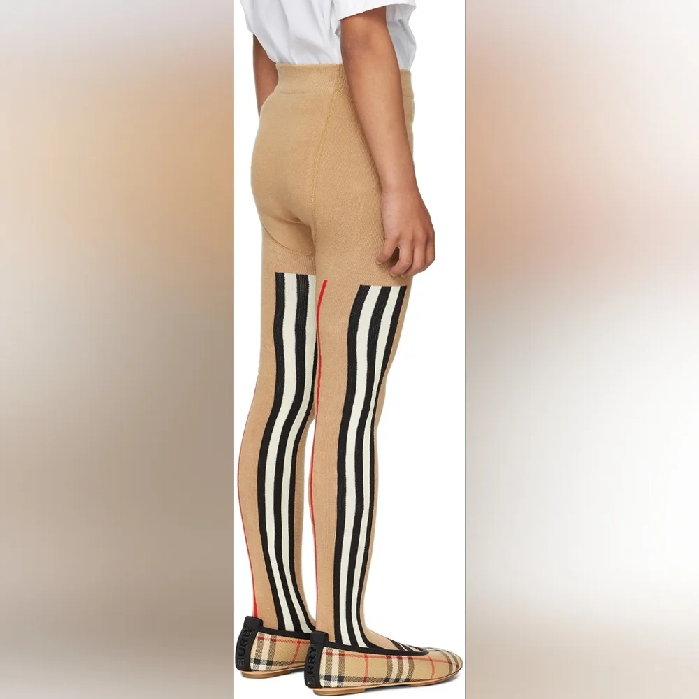 NEW! Burberry Kids Beige Icon Stripe Tights Size 8Y
